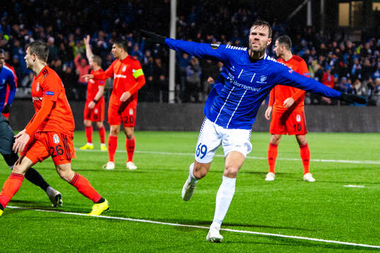 Patrick Mortensen of Sarpsborg 08 celebrates