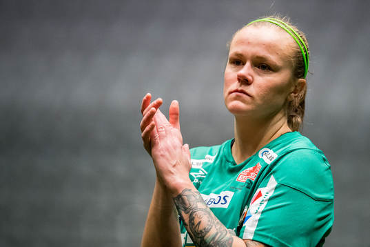 Goalkeeper Nora Gjøen of Sandviken looks dejected