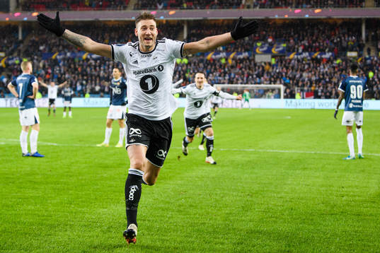 Nicklas Bendtner of Rosenborg celebrates