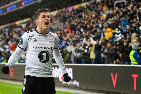 Pål André Helland of Rosenborg celebrates the 3-1 goal