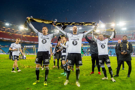 Anders Konradsen and Tore Reginiussen of Rosenborg celebrate