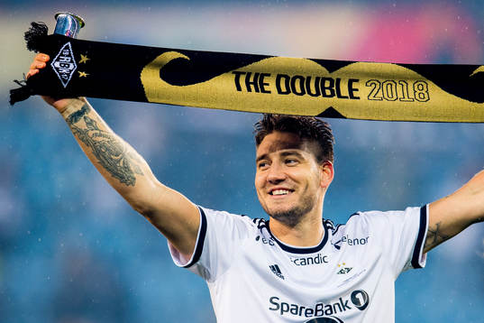 Nicklas Bendtner of Rosenborg celebrates