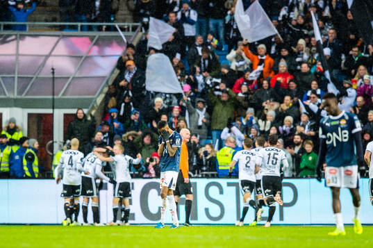 Amahl Pellegrino of Strømsgodset looks dejected