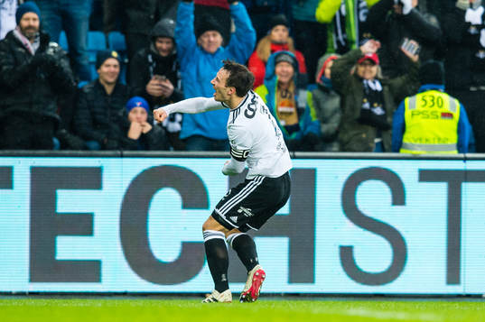 Mike Lindemann Jensen of Rosenborg celebrates the 1-1 goal