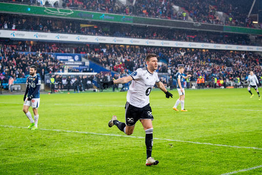 Nicklas Bendtner of Rosenborg celebrates