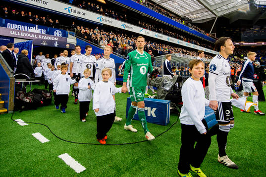 Goalkeeper André Hansen of Rosenborg enters the pitch