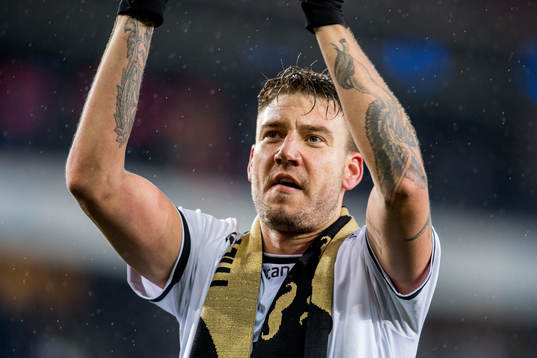 Nicklas Bendtner of Rosenborg celebrates