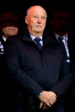 King Harald V of Norway in the stands