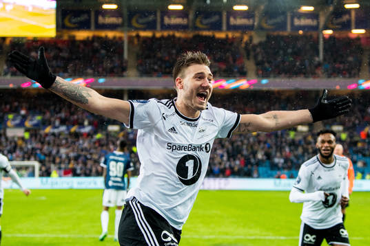 Nicklas Bendtner of Rosenborg celebrates