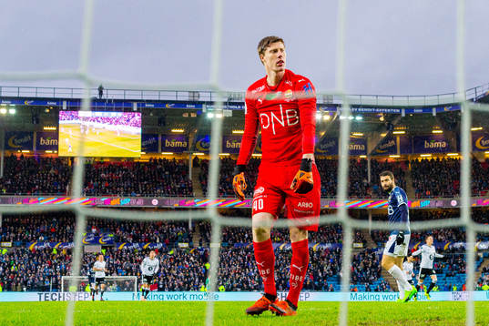 Goalkeeper Morten Sætra of Strømsgodset looks dejected
