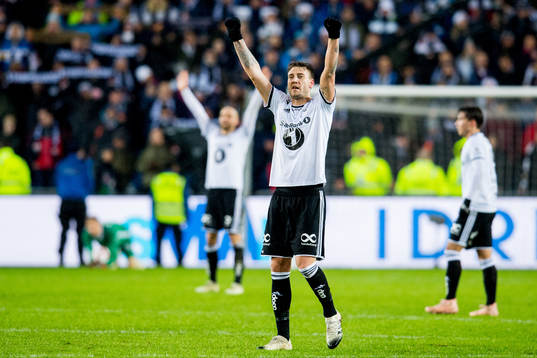 Nicklas Bendtner of Rosenborg celebrates at the final