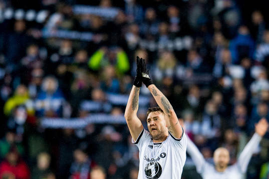 Nicklas Bendtner of Rosenborg celebrates at the final