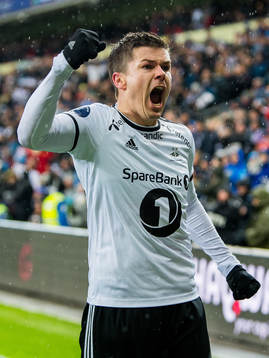 Pål André Helland of Rosenborg celebrates the 3-1 goal