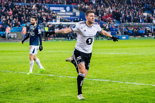 Nicklas Bendtner of Rosenborg celebrates