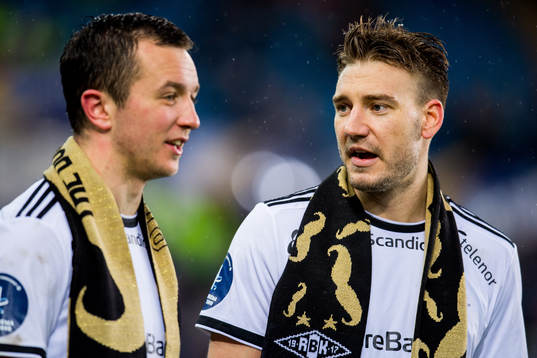 Even Hovland and Nicklas Bendtner of Rosenborg