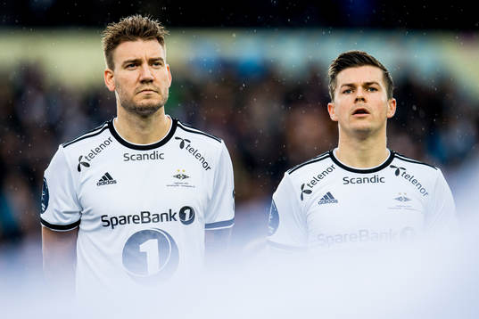Nicklas Bendtner and Pål André Helland of Rosenborg