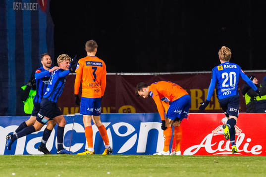 Tobias Børkeeiet of Stabæk celebrates with teammates