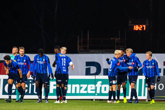 Tobias Børkeeiet of Stabæk celebrates with teammates