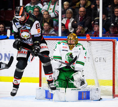 Malmö Redhawks Fredrik Händemark och Rögles målvakt