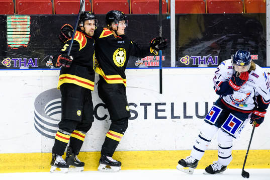 Brynäs Lukas Kilström och Jesper Boqvist jublar