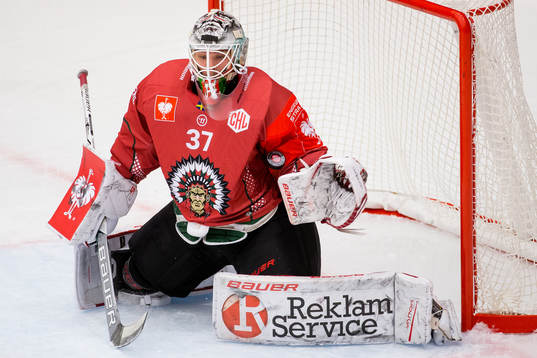 Goalkeeper Johan Gustafsson of Frölunda with a save