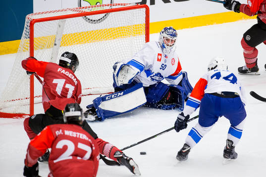 Goalkeeper Karel Vejmelka Kometa Brno saves a shot from