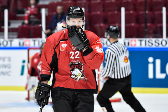 Lars Bryggman of Malmö Redhawks looks dejected