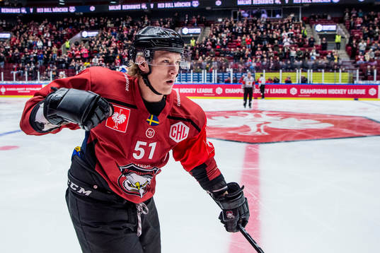 Emil Sylvegård of Malmö Redhawks celebrates