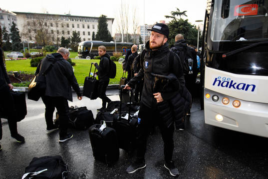 Lasse Nielsen of Malmö FF arrives at the hotel