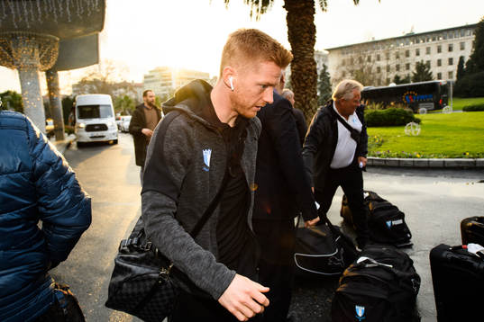 Anders Christiansen of Malmö FF arrives at the hotel