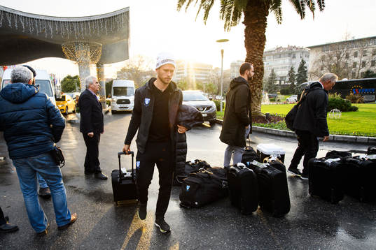 Arnór Ingvi Traustason of Malmö FF arrives at the hotel