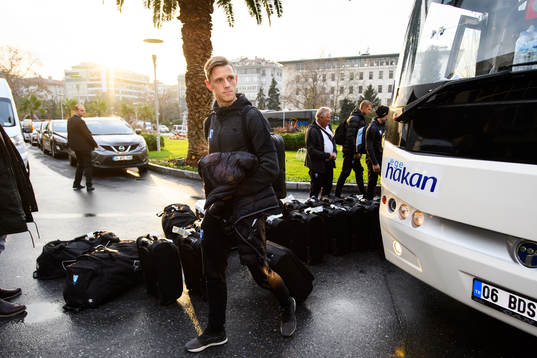 Sören Rieks of Malmö FF arrives at the hotel