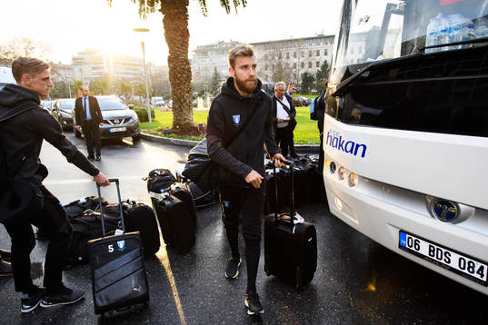Sören Rieks and Rasmus Bengtsson of Malmö FF arrives at