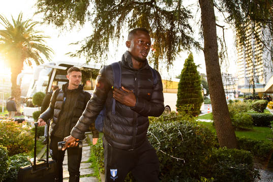 Bonke Innocent and Marcus Antonsson of Malmö FF arrives at