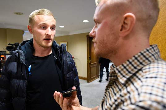 Franz Brorsson of Malmö FF arrives at the hotel and talks