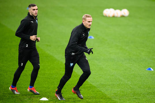 Egzon Binaku and Franz Brorsson of Malmö FF