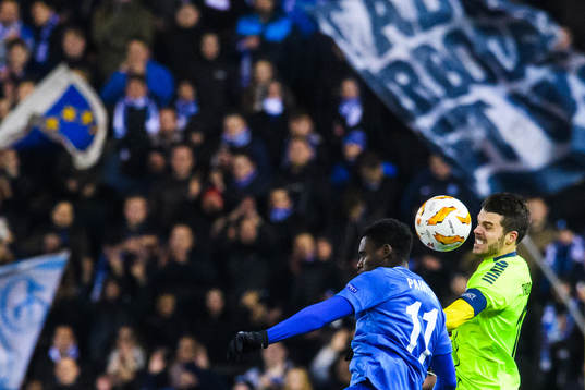 Joseph Paintsil of Genk and Joachim Thomassen of Sarpsborg
