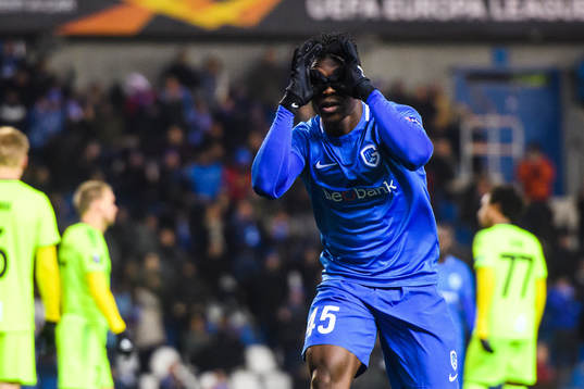 Joseph Aidoo of Genk celebrates