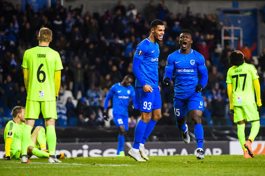 Joseph Aidoo of Genk celebrates