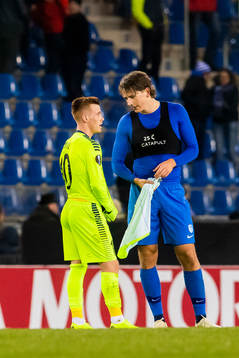 Tobias Heintz of Sarpsborg 08 and Sander Berge