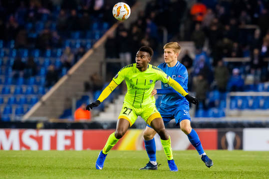 Rashad Muhammed of Sarpsborg 08 and Jere Uronen of Genk