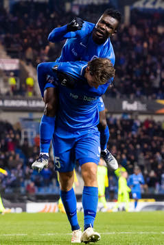 Sander Berge of Genk celebrates with his teammate Joseph