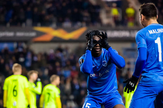 Joseph Aidoo of Genk celebrates