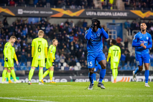Joseph Aidoo of Genk celebrates