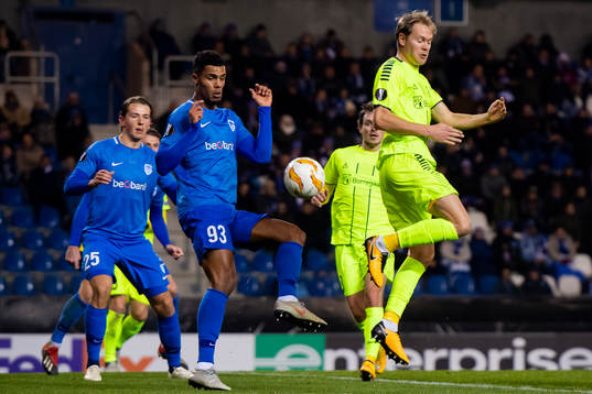Sander Berge, Zinho Gano of Genk and Matti Lund Nielsen of
