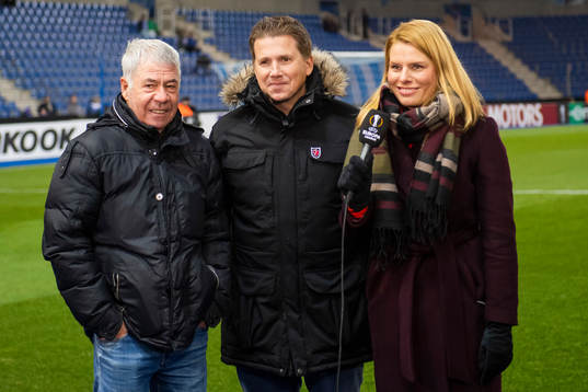 Egil Drillo Olsen, Kasper Wikestad, TV 2 commentator, and