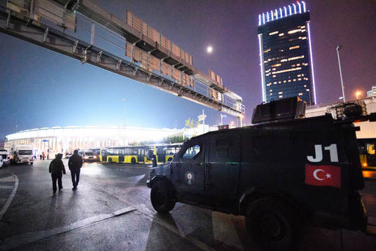 Military vehicles outside the stadium prior to the Europa