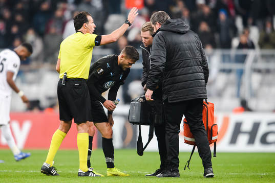 Arnór Ingvi Traustason of Malmö FF in pain