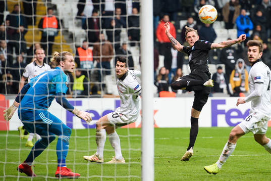 Sören Rieks of Malmö FF and Goalkeeper Loris Karius of