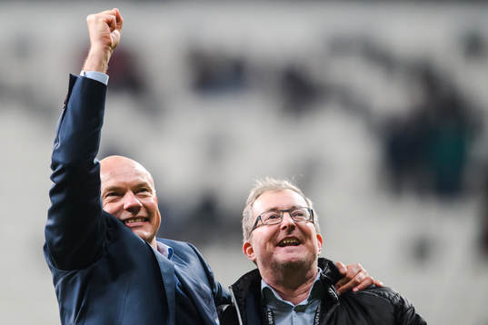 Head coach Uwe Rösler of Malmö FF celebrates